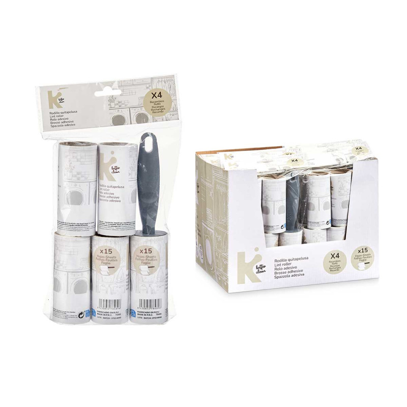 SET LEVAPELUCCHI, RULLO, 4 RICAMBI 15 FOGLI