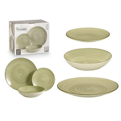 SET VAISELLE 18 PCS SPIRAL VERT OLIVE