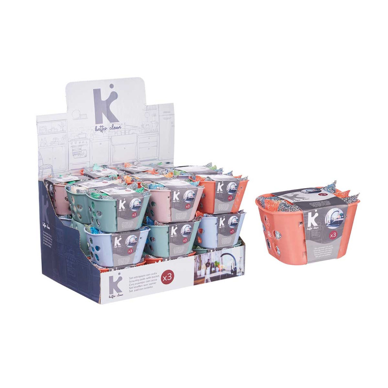 SPUGNE CON CESTINO SET 3 COLORI METALLO ASSORT