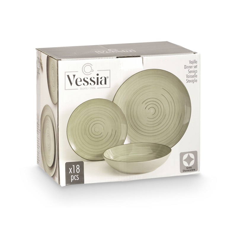 SET VAISELLE 18 PCS SPIRAL VERT OLIVE