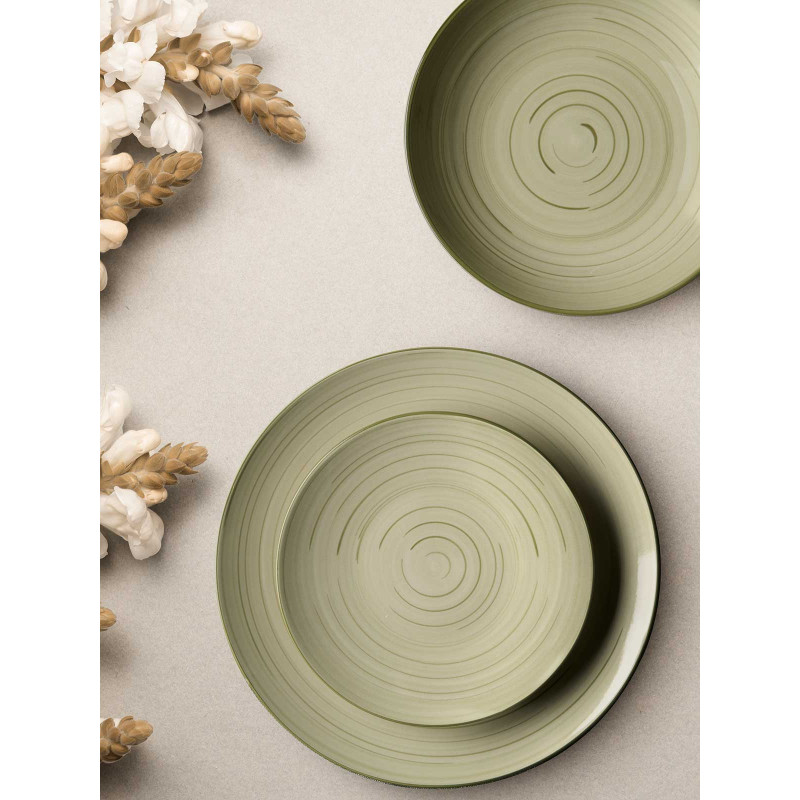 SET VAISELLE 18 PCS SPIRAL VERT OLIVE