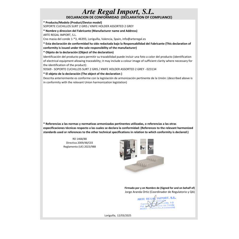SUPORTE PARA FACAS SURT 2 CINZENTO