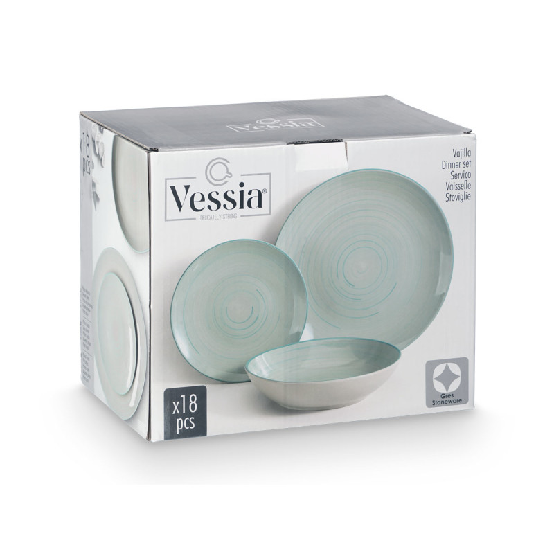 SET VAISELLE 18 PCS SPIRAL BLEU