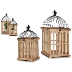 SET 2 SQUARE NATURAL WOOD CAGES