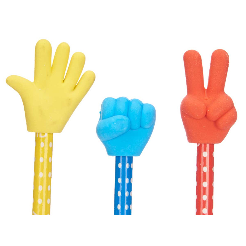 SET 3 PENCILS WITH ERASER FINGERS ASSORT 2
