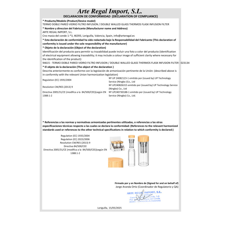 THERMO VERRE DOUBLE FILTRE INFUSION