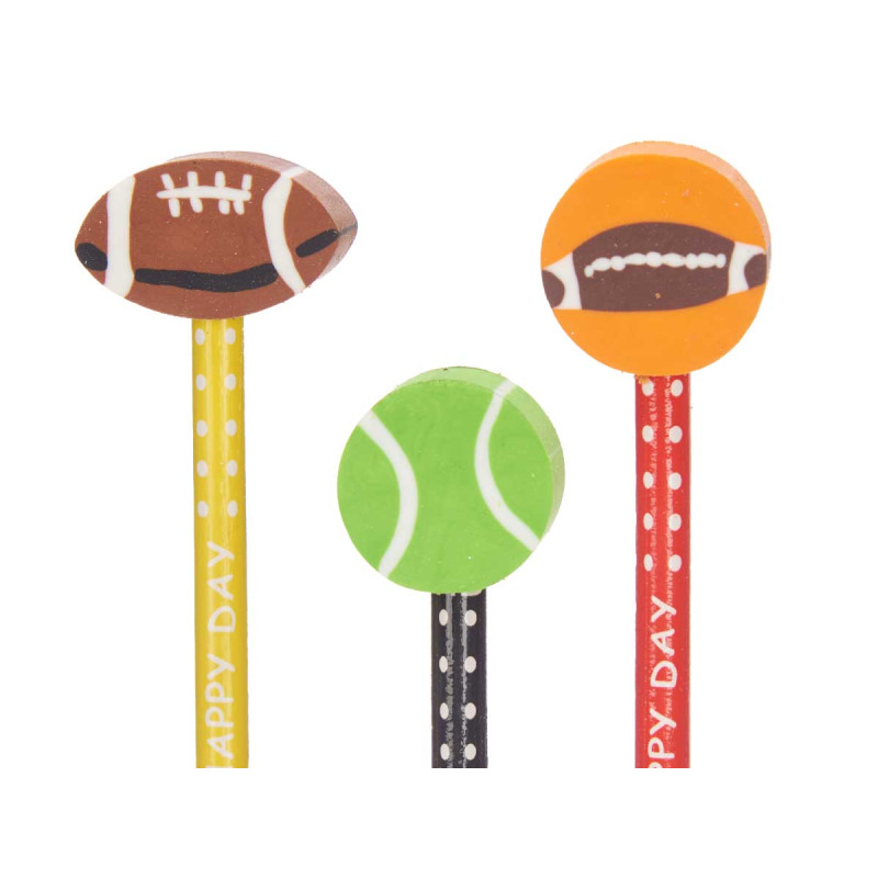 SET 3 PENCILS WITH ERASER SPORTS ASSORT 2