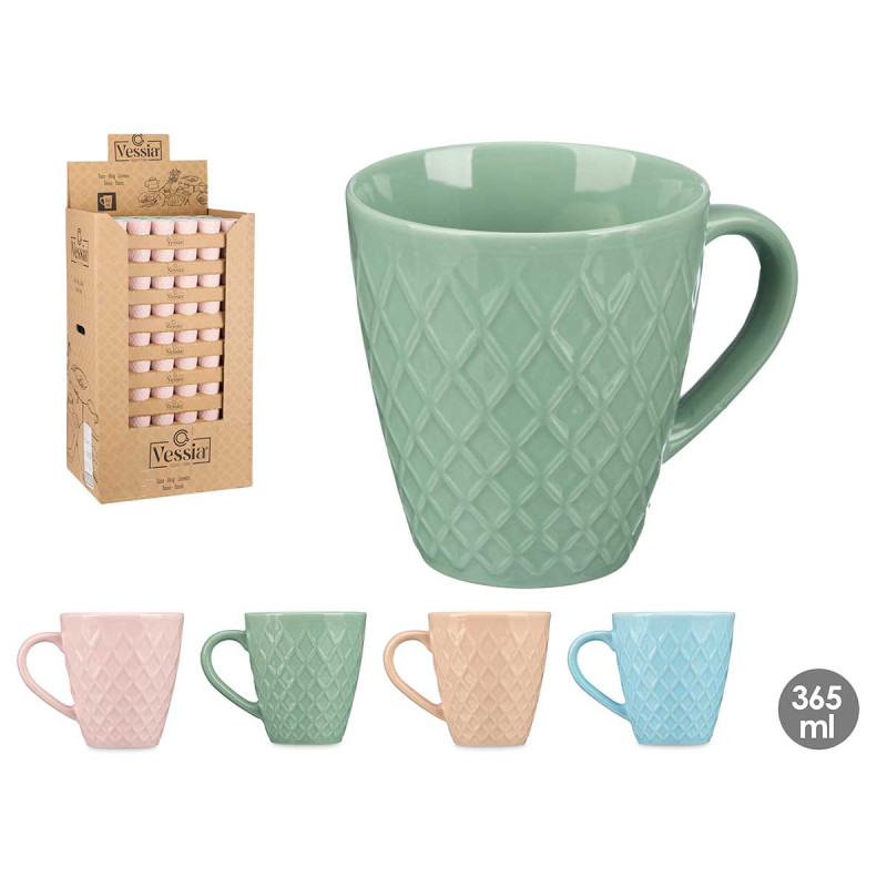 CERAMIC MUG RHOMBUS 9CM PASTEL COL ASSORT 4 365ML