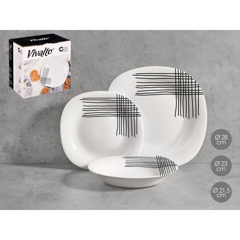 VAISSELLE DÉCORÉE CARRÉE 18 PIÈCES