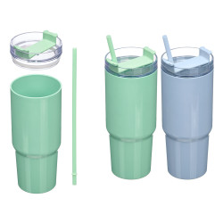 VERRE À PAILLE 450ML ASSORT 2 BLEU VERT