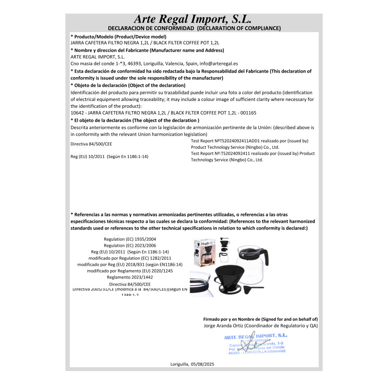 CARAFFA CAFFE FILTRO NERA 1,2L