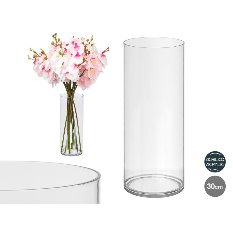 CYLINDRICAL ACRYLIC VASE 12X30CM 