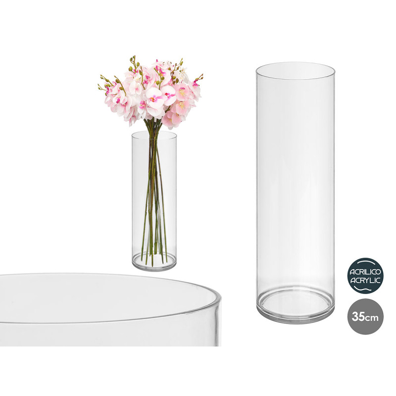 CYLINDRICAL ACRYLIC VASE 12X35CM
