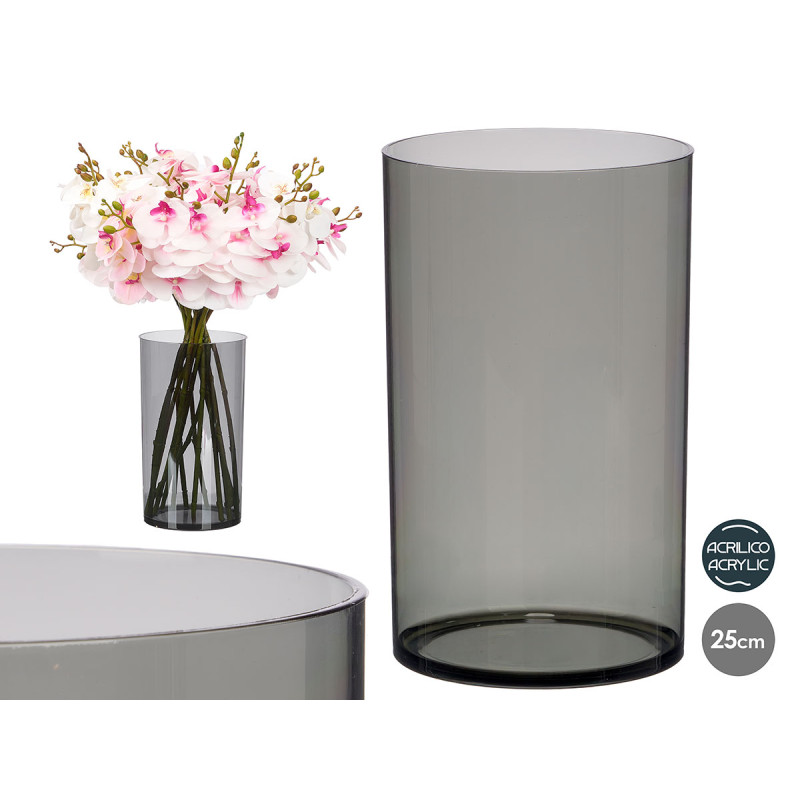 CYLINDRICAL ACRYLIC VASE BLACK 15X25CM
