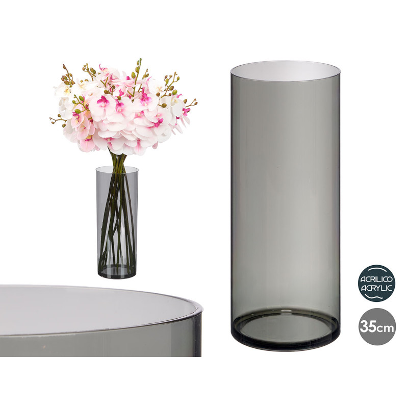 CYLINDRICAL ACRYLIC VASE BLACK 12X30CM