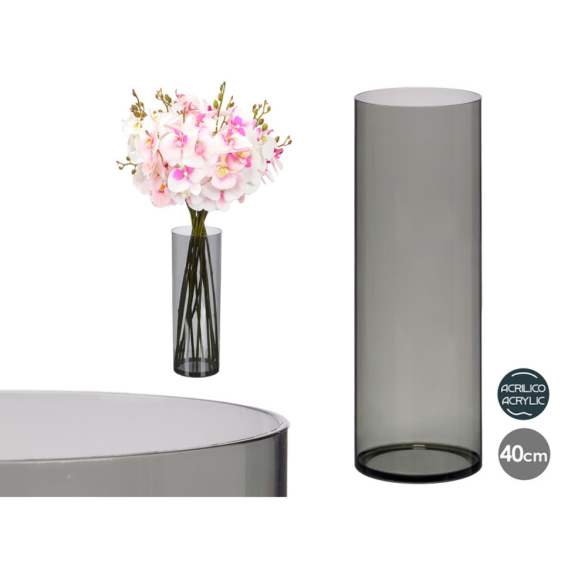 CYLINDRICAL ACRYLIC VASE BLACK 12X40CM