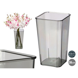 VASO QUADRADO ACRILICO CINZENTO 38CM