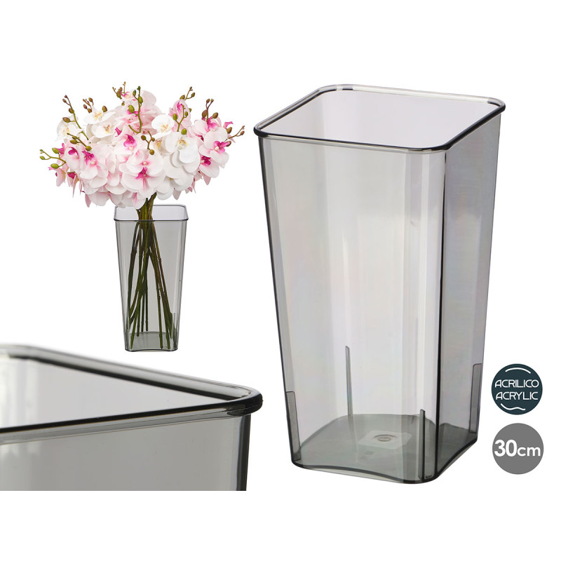 VASO FIORI ACRILICO QUADRATO GRIGIO 30CM