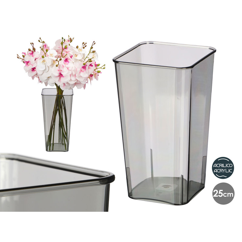 SQUARED ACRYLIC VASE GREY 24,5CM