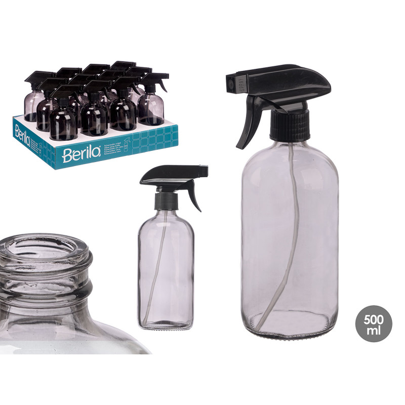GREY ROUND GLASS SPRAY BOTTLE 500ML