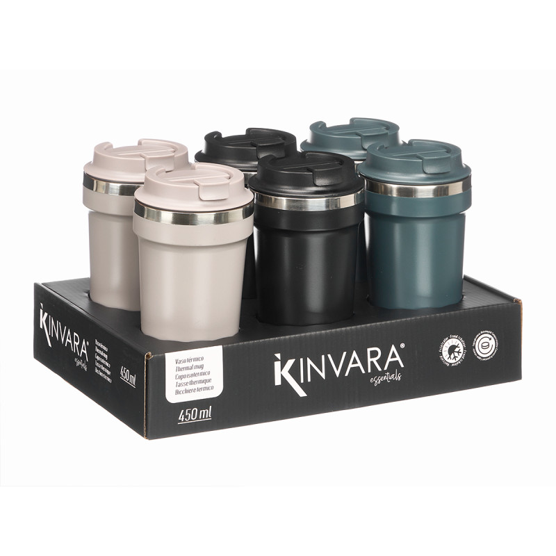 THERMAL MUG WITH LID 450ML ASSORTED3 DARK COLOURS 