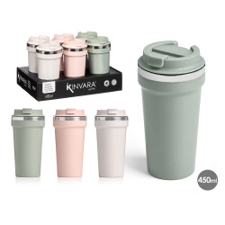 THERMAL MUG WITH LID 450ML ASSORTED3 LIGHT COLOURS