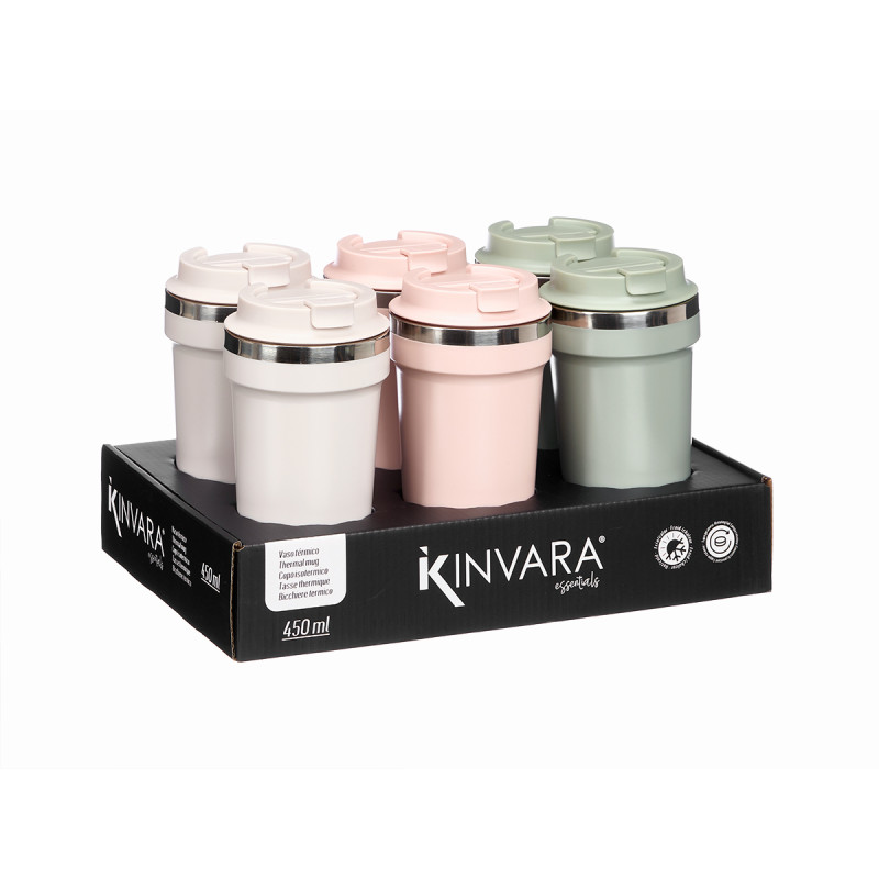 THERMAL MUG WITH LID 450ML ASSORTED3 LIGHT COLOURS