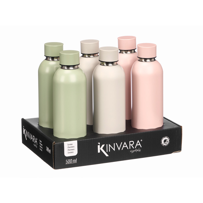TERMO BASE ACERO 500ML SURTIDO 3 COLORES CLAROS