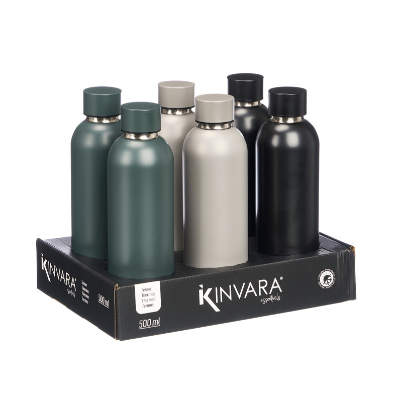 THERMOS BASE ACIER 500ML ASSORT 3 C FONCÉES