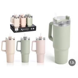TASSE THERMIQUE  1200ML POIGNÉE PAILLE ASRT 3 C CL