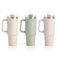 THERMAL MUG 1200ML HANDLE AND STRAW 3 LIGHT COL  
