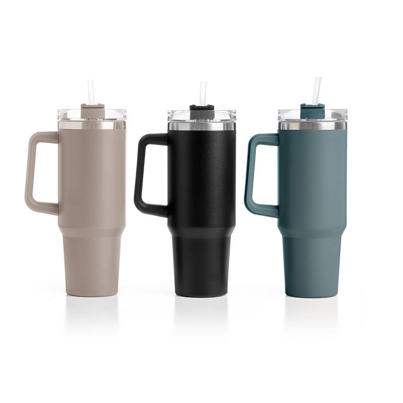TASSE THERMIQUE  1200ML POIGNÉE PAILLE ASRT 3 C F