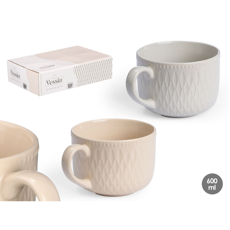 BREAKFAST MUG ASSORTED 2 LIGHT COLOURS 600ML