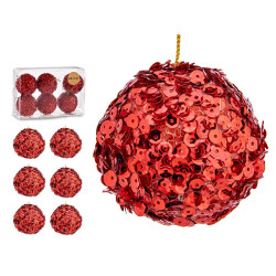 SET 6 BOLAS NAVIDAD LENTEJUELAS ROJO 8CM