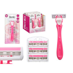 RASOIO ROSA CON 4 LAME DI RICAMBIO 3 LAMETTE