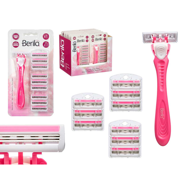 RASOIO ROSA CON 10 LAME DI RICAMBIO 3 LAMETTE