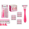RASOIO ROSA CON 10 LAME DI RICAMBIO 3 LAMETTE
