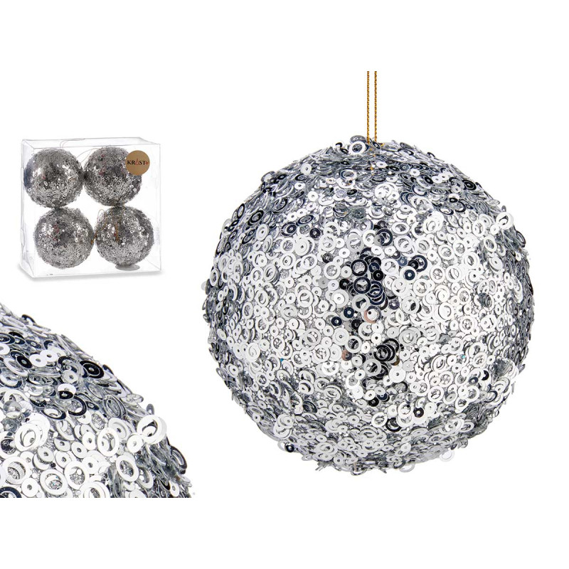 SET 4 BOLAS NAVIDAD LENTEJUELAS PLATA 12CM