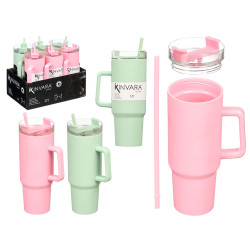 VERRE POIGNÉE PAILLE ROSE MENTHE 1200ML ASSORT