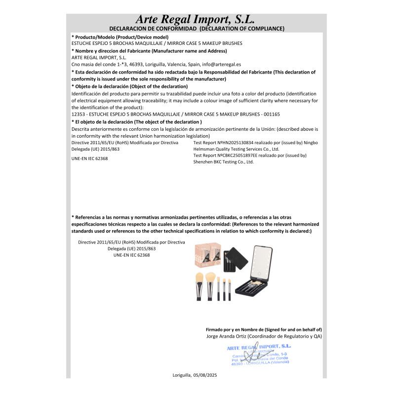 ASTUCCIO CON SPECCHIO 5 PENNELLI PER TRUCCO