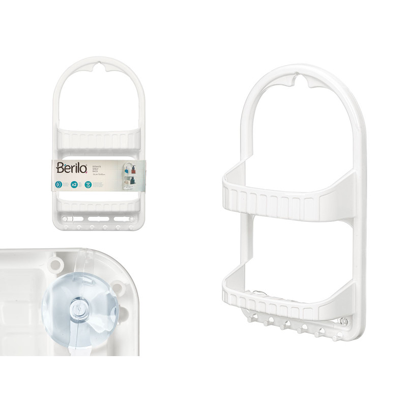SHELF 2 HEIGHTS WHITE SUCTION CUP HANGERS