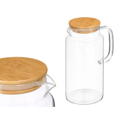 BROCCA QUADRATA BOROSILICATO COPERCHIO BAMBU 1,5L.