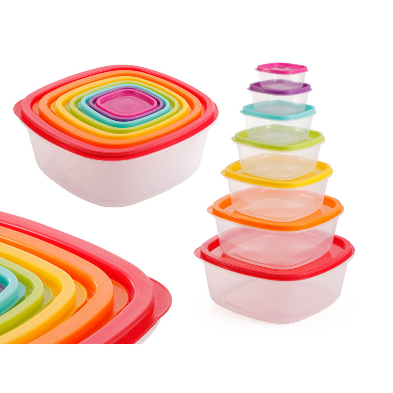 SET 7 SQUARE PLASTIC LUNCH BOX