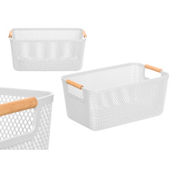 CESTINO PLASTICA BIANCO MANICO BAMBU 27,5X18CM