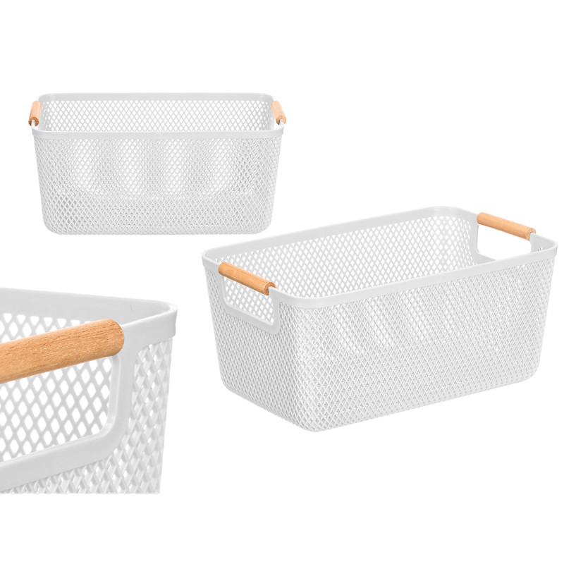 CESTINO PLASTICA BIANCO MANICO BAMBU 27,5X18CM