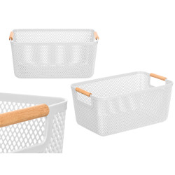 CESTINO PLASTICA BIANCO MANICO BAMBU 32X20,5 CM