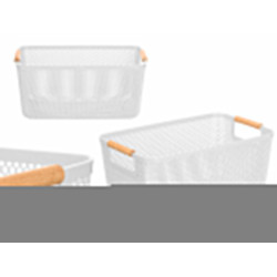 PANIER PLASTIQUE BLANC ANSE BAMBOU 36X22CM