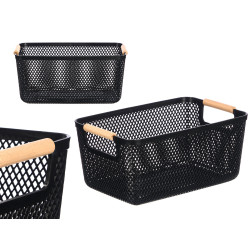 CESTINO PLASTICA NERA MANICO BAMBU 27,5X18 CM