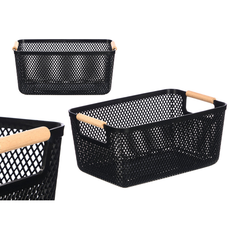 CESTINO PLASTICA NERA MANICO BAMBU 27,5X18 CM