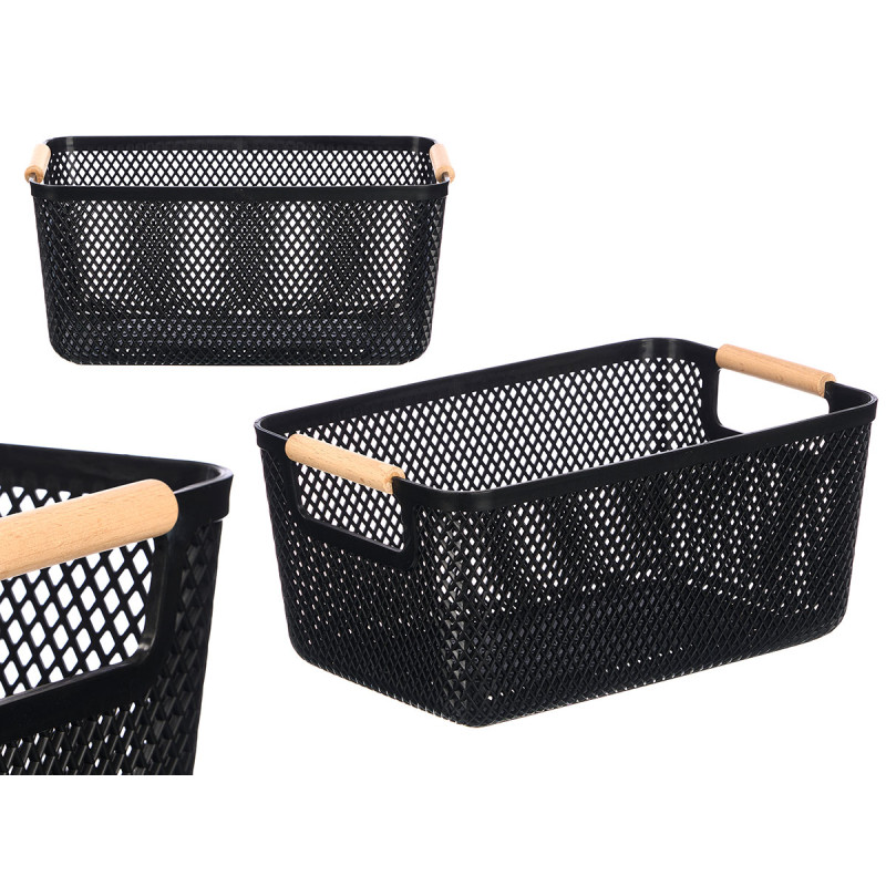 CESTINO PLASTICA NERA MANICO BAMBU 32X20,5 CM